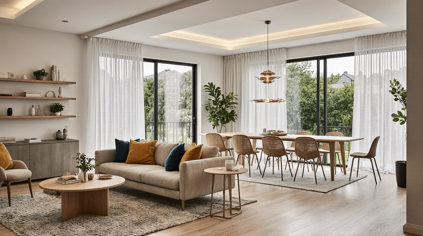 Remodelación de espacios multifuncionales: combinar sala / comedor / oficina en casa