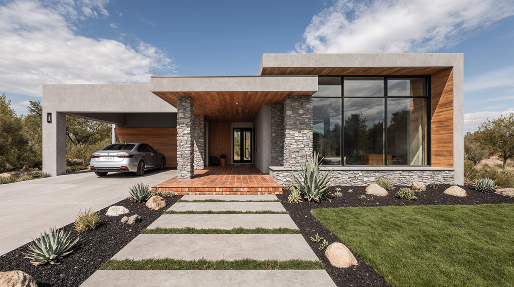 La Fotografa Muestra La Fachada Principal De Una Residencia Campestre Contempornea De Un Solo Nivel 9g6a7644goh2634tyc94